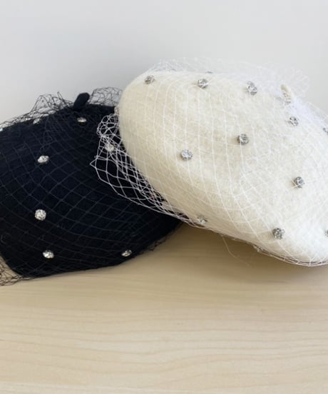 【SALE 20%OFF!!】maev 11月新作 秋冬 レース付きビジューベレー帽 べレー帽子 ニット 帽子(129-0164)