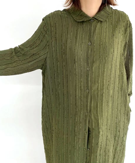 【SALE 20%OFF!!】maev 6月新作 凹凸素材 フリンジ ロングシャツワンピース(121-0036)