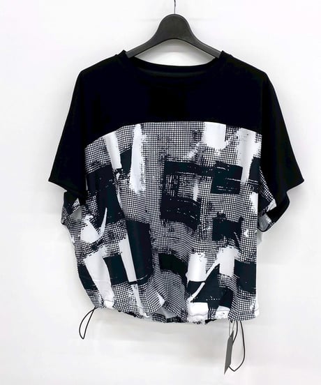 maev【2026年新作】7月新作 モザイク柄切り替え 裾絞りデザインTシャツ Tシャツ トップス プルオーバー(123-0006-768)