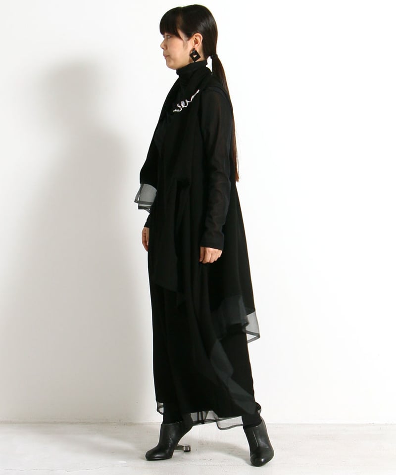 定番】3つ穴ベスト ジレ クロスジョーゼット ブラックフォーマル 日本