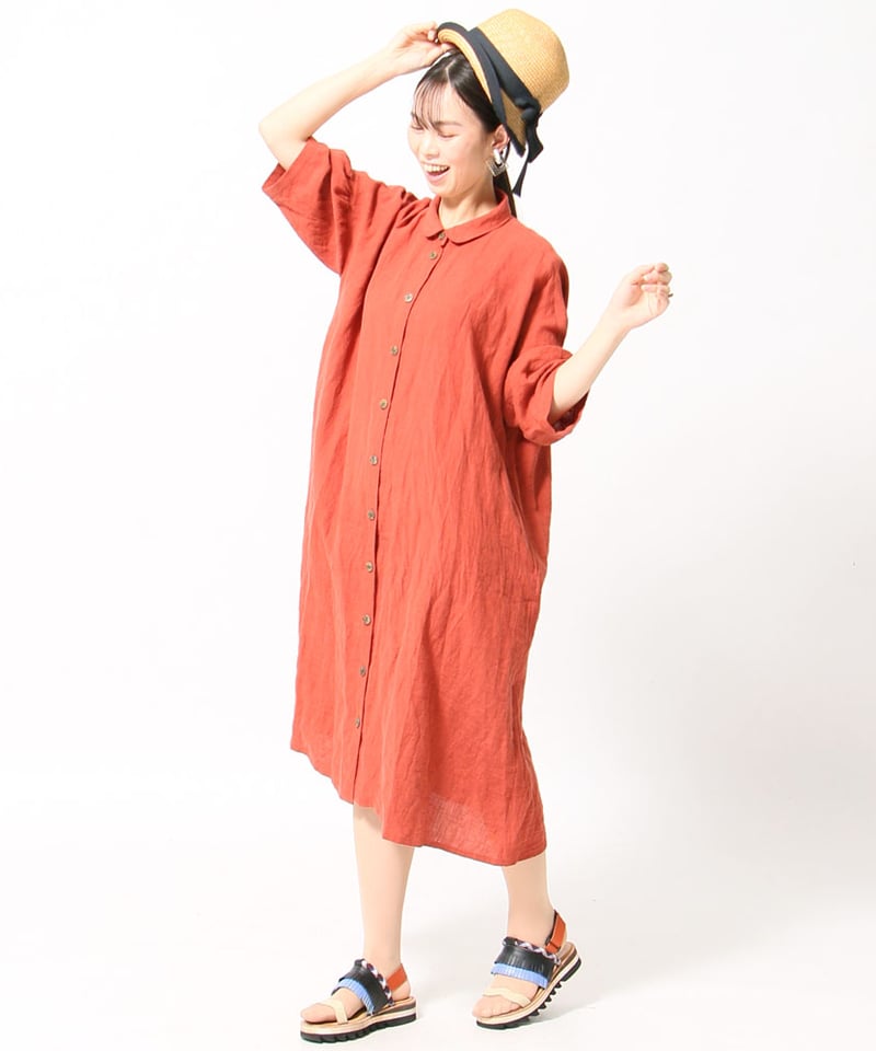 7月新作 東炊き ちび衿シャツワンピース リネン100％ 日本製 2025年