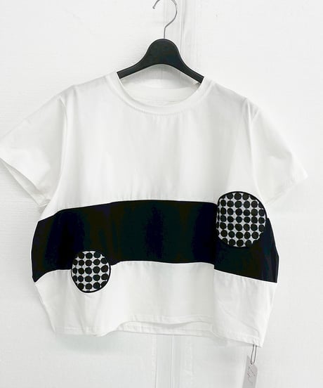 maev【2026年新作】4月新作 ドット柄パッチワーク切り替えTシャツ Tシャツ トップス プルオーバー(123-0006-698)