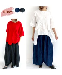 【SALE 20%OFF!!】maev 6月新作 デニムワイドパンツ ワイドパンツ デニム ウエストゴム(121-0037)