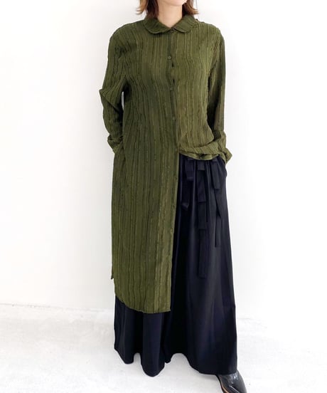 【SALE 20%OFF!!】maev 6月新作 凹凸素材 フリンジ ロングシャツワンピース(121-0036)