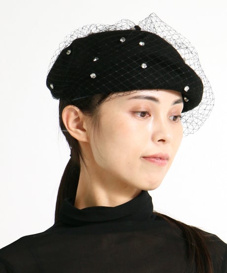 【SALE 20%OFF!!】maev 11月新作 秋冬 レース付きビジューベレー帽 べレー帽子 ニット 帽子(129-0164)