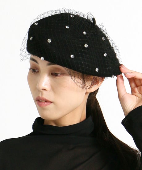 【SALE 20%OFF!!】maev 11月新作 秋冬 レース付きビジューベレー帽 べレー帽子 ニット 帽子(129-0164)