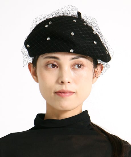 【SALE 20%OFF!!】maev 11月新作 秋冬 レース付きビジューベレー帽 べレー帽子 ニット 帽子(129-0164)