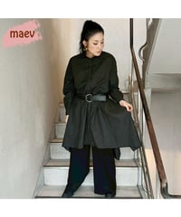 maev 12月新作 ベルト付きストライプイレギュラーヘムラインシャツブラウス(123-0006-625)