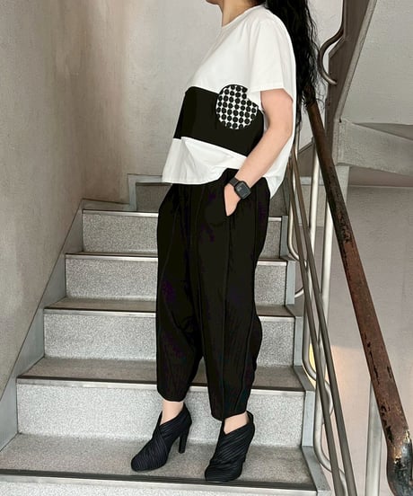 maev【2026年新作】4月新作 ドット柄パッチワーク切り替えTシャツ Tシャツ トップス プルオーバー(123-0006-698)