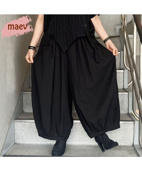 maev【2026年新作】4月新作 ストライプ柄バルーンパンツ ストライプ柄パンツ ゆったり 体系カバー 大きめ(123-0006-681)