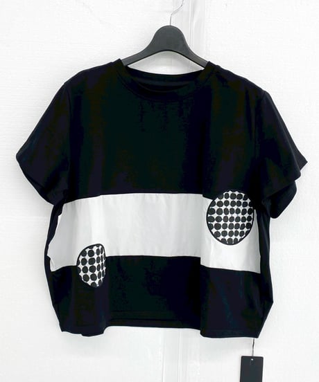 maev【2026年新作】4月新作 ドット柄パッチワーク切り替えTシャツ Tシャツ トップス プルオーバー(123-0006-698)