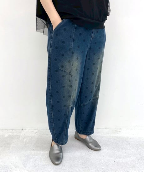 maev【2026年新作】4月新作 ドット柄テーパードパンツ デニムパンツ デニム ウエストゴム