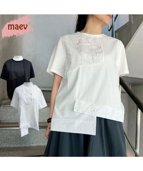 maev【2026年新作】4月新作 ひび割れ風アートデザインTシャツ Tシャツ トップス プルオーバー(123-0006-688)