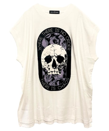 《HELLCATPUNKS》スカルローズノースリーブTシャツ HCP-T-0216