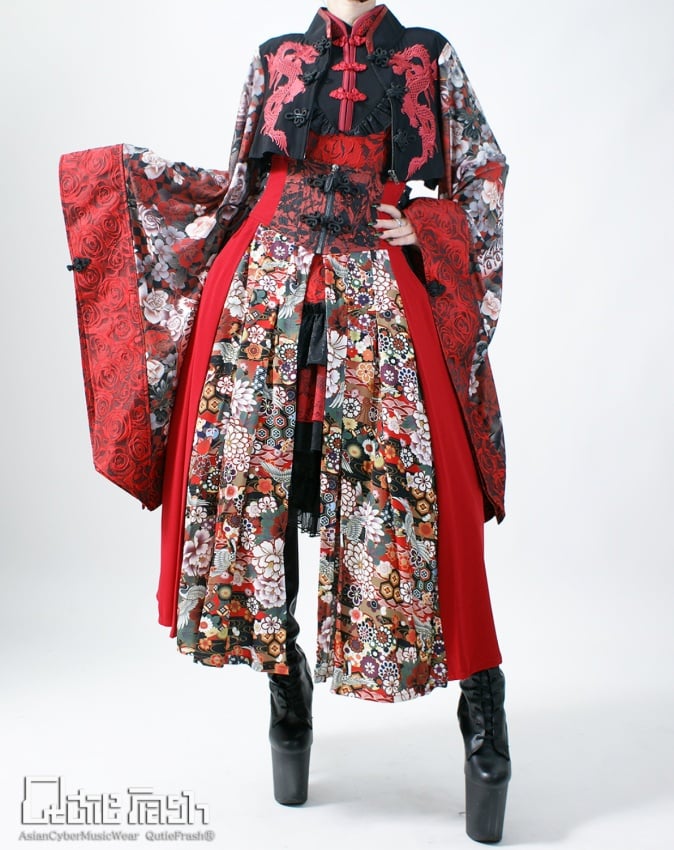 QutieFrash 和柄コルセット 赤 QutieFrash赤系和柄コルセット帯