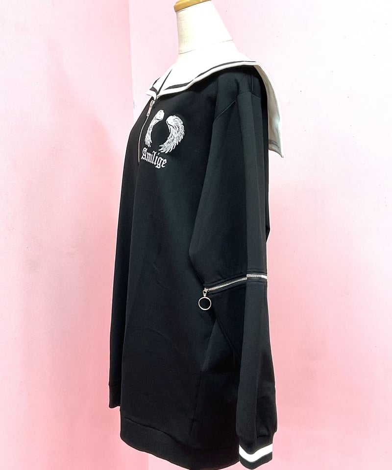 Amilige》羽刺繍セーラーカラー袖ZIPスウェット 82327263005 Amilige》羽刺繍セーラーカラー袖ZIPスウェット 82327263005