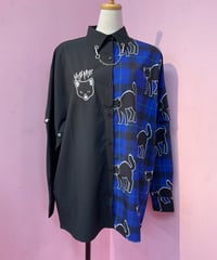 《LISTEN FLAVOR》やんのかステップ黒猫2WAYシャツ　2423557