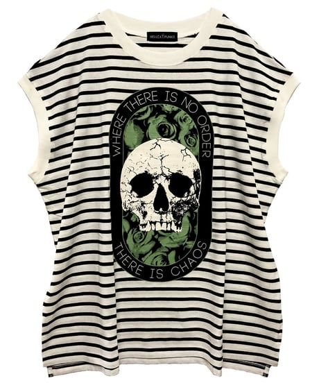《HELLCATPUNKS》スカルローズノースリーブTシャツ HCP-T-0216