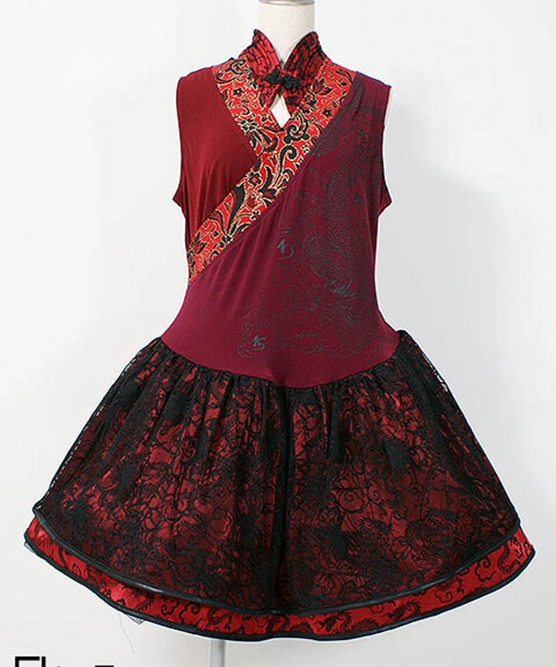 【QutieFrash】着物ワンピース　チャイナカットソー　セット QutieFrash】着物ワンピース チャイナカットソー セット