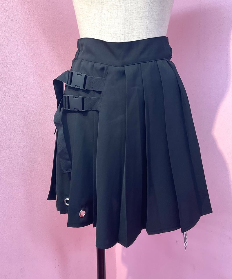 LISTEN FLAVOR ブラック プリーツスカート ベルト付き LISTEN