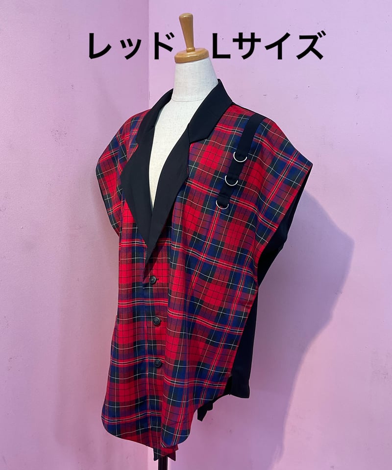 Deorart》オーバーサイズ ・ トラッドベスト・ジレ [チェック柄