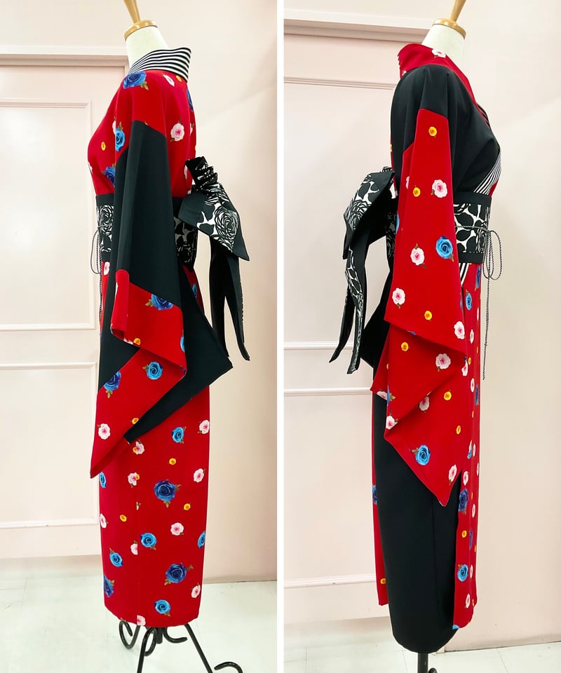 専用です☆☆黒白に薔薇の花の着物 コシノジュンコ 着物 JUNKO KOSHINO バラ 花 単衣 黒 グレー