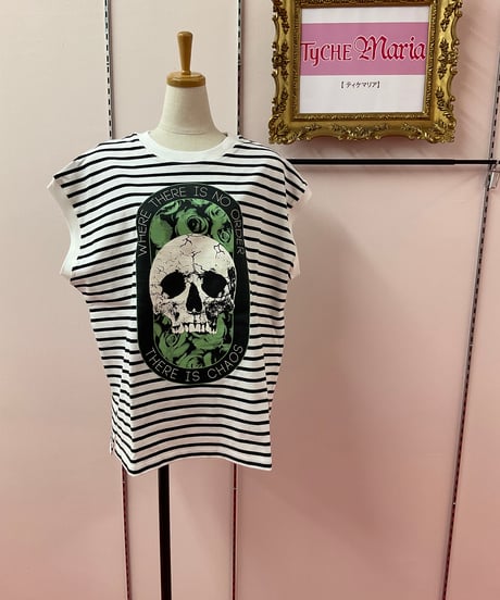 《HELLCATPUNKS》スカルローズノースリーブTシャツ HCP-T-0216