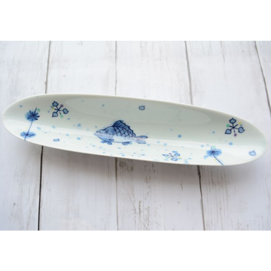 魚絵 楕円付出【梶貞製陶所】 | 有田焼専門店 徳商会