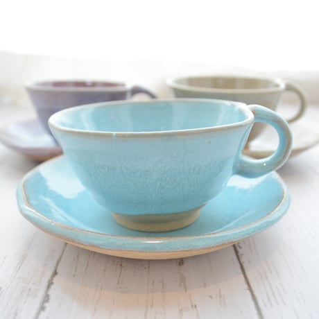 コーヒーカップ＆ソーサー　ブルー【両右ェ門窯】