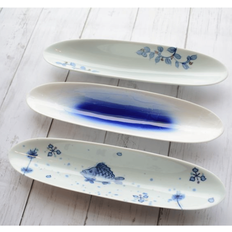 魚絵 楕円付出【梶貞製陶所】 | 有田焼専門店 徳商会