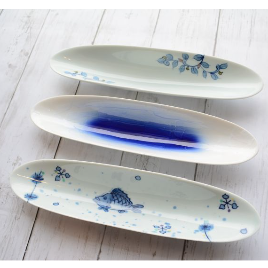 魚絵 楕円付出【梶貞製陶所】 | 有田焼専門店 徳商会