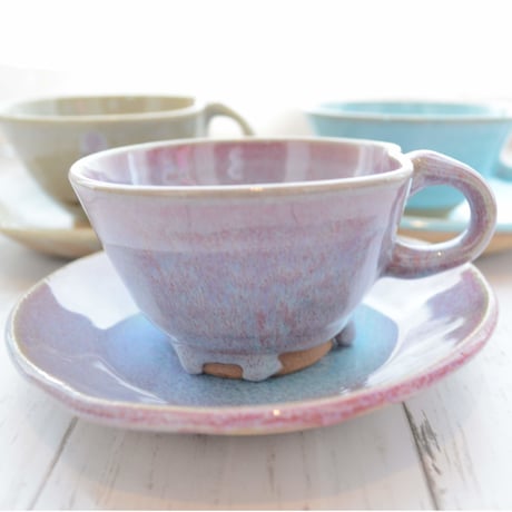 コーヒーカップ＆ソーサー　辰砂【両右ェ門窯】