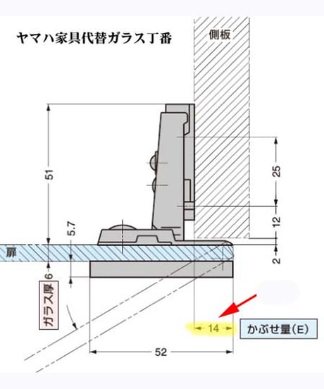 ガラス扉用丁番セット 14mmカブセ