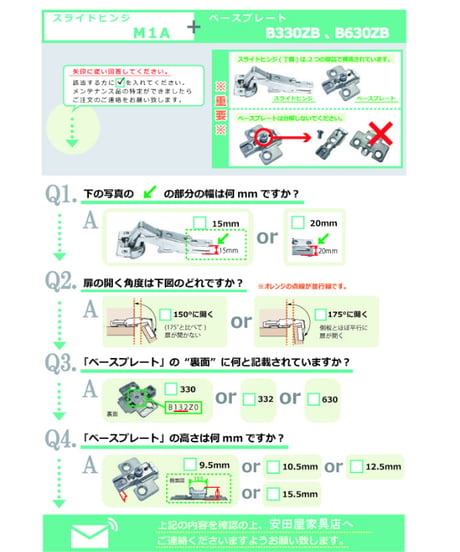 ヤマハキッチン扉の代替丁番M1A