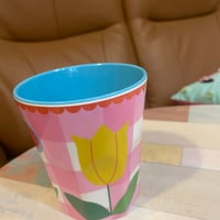 メラミン食器ピンクチェックチューリップ大コップ