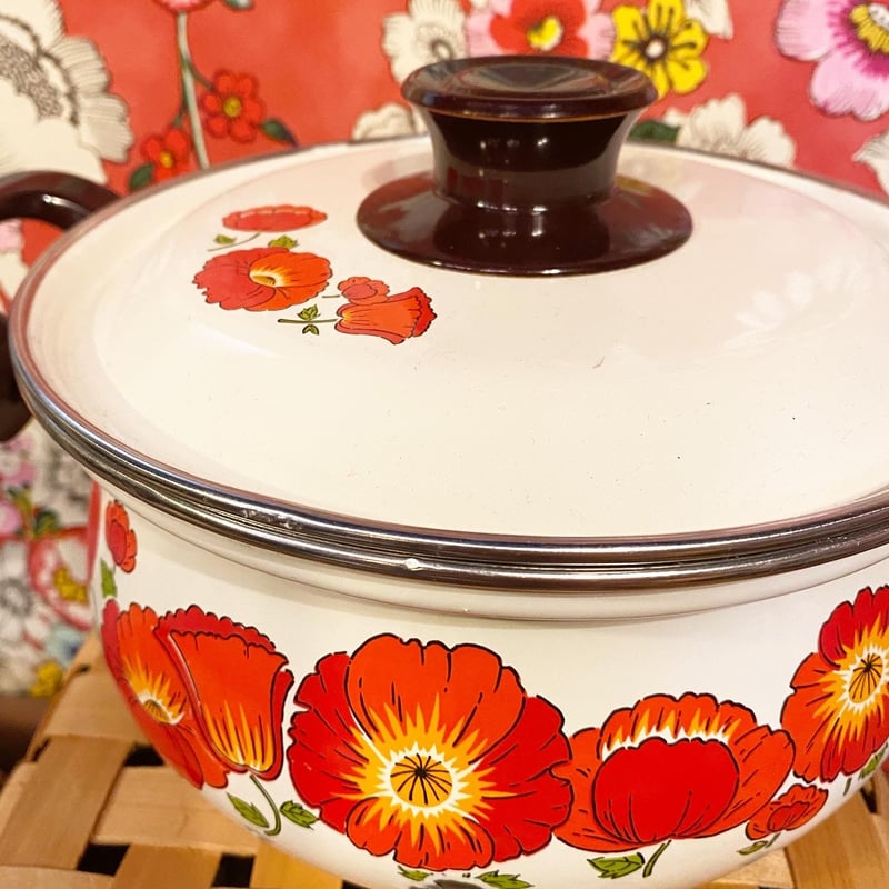 昭和レトロホーロー鍋花柄大 | PORTA CARINA SALON