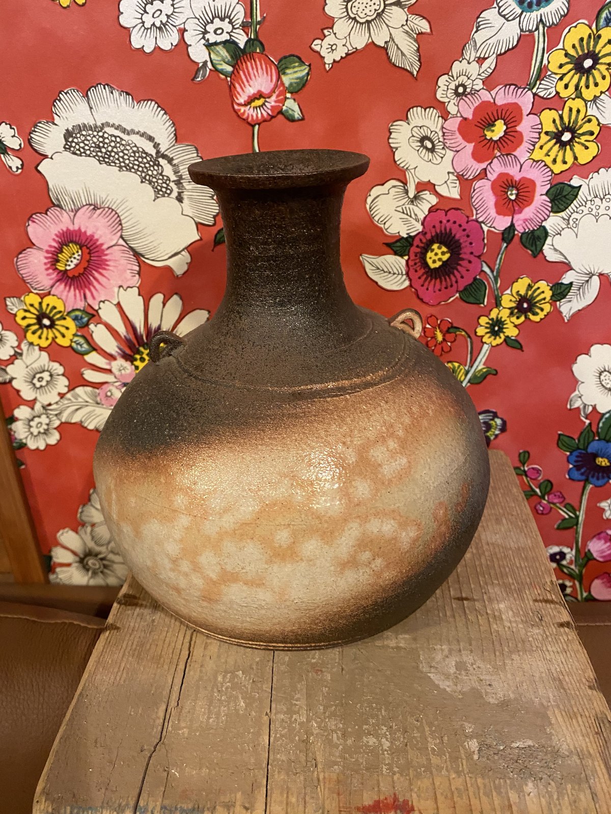 陶器製(萩焼)の花瓶 萩焼耳付花瓶 十二代 田原陶兵衛（造）共箱 | 古美術ささき