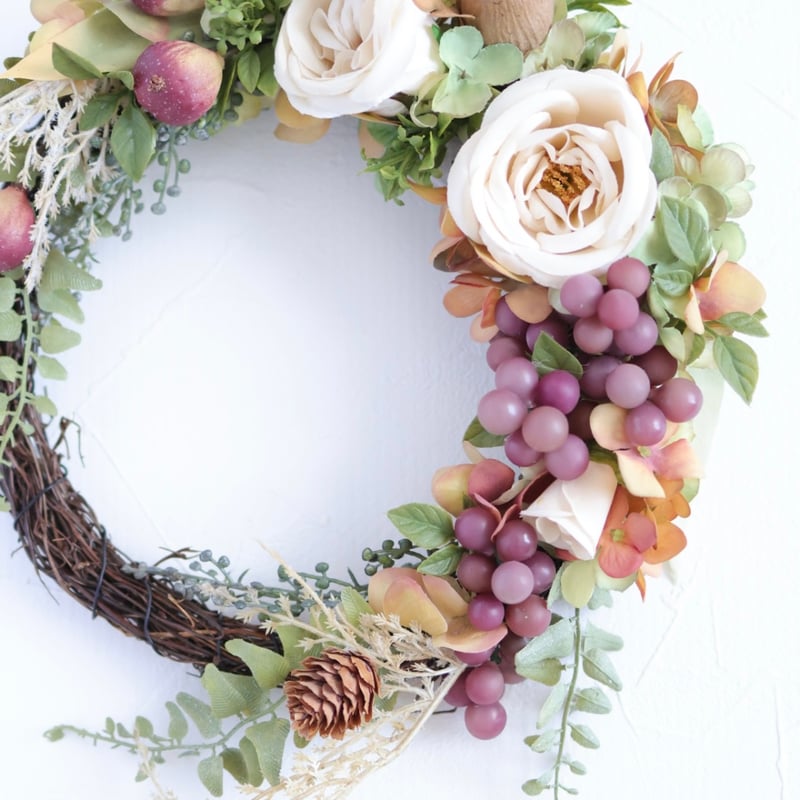 実りの秋のリース】 アーティフィシャルフラワー 直径25㎝ 秋色