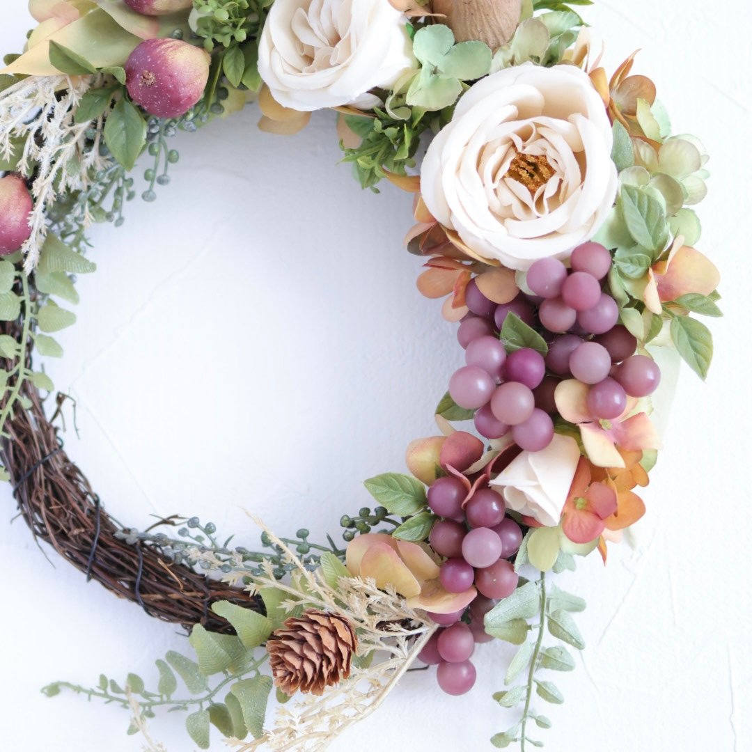 実りの秋のリース】 アーティフィシャルフラワー 直径25㎝ 秋色