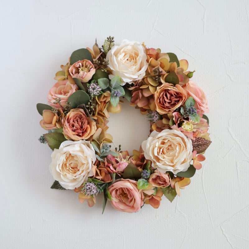 フレンチローズの秋色リース】 アーティフィシャルフラワー 直径25