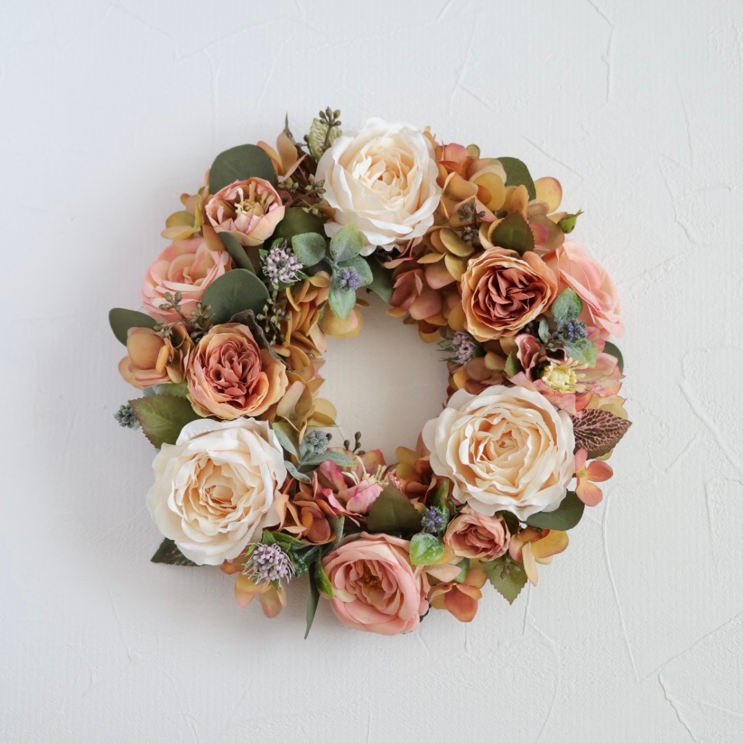 フレンチローズの秋色リース】 アーティフィシャルフラワー 直径25
