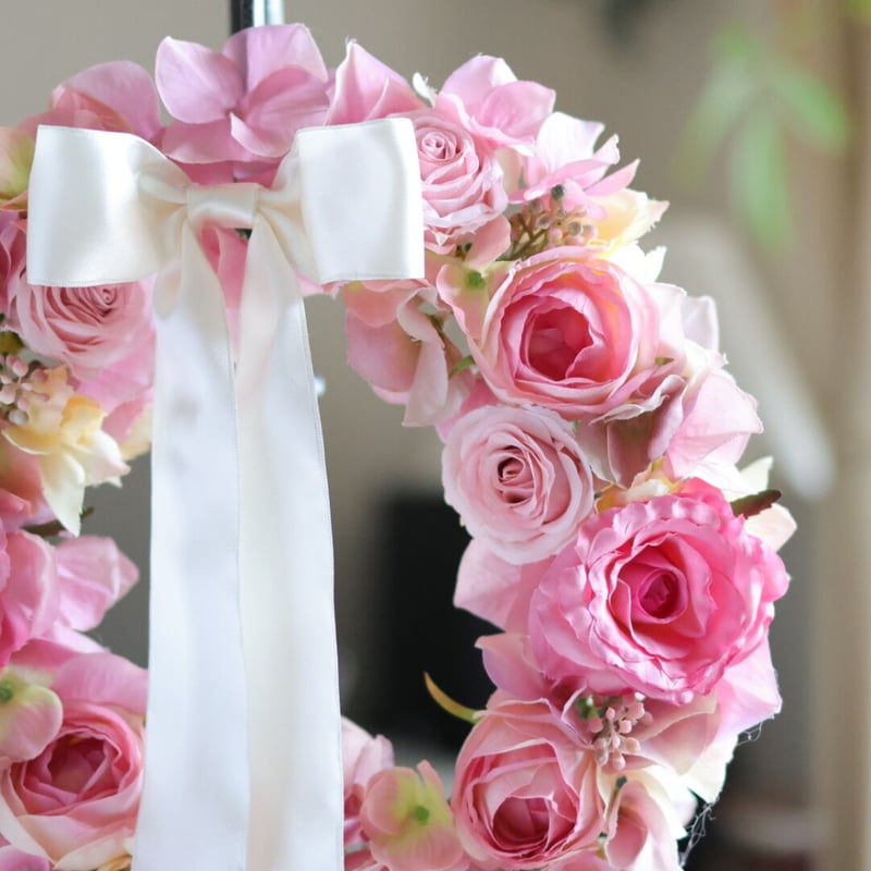 ピンクのリース アーティフィシャルフラワー 造花 直径30cm | BIJOU FLOWER