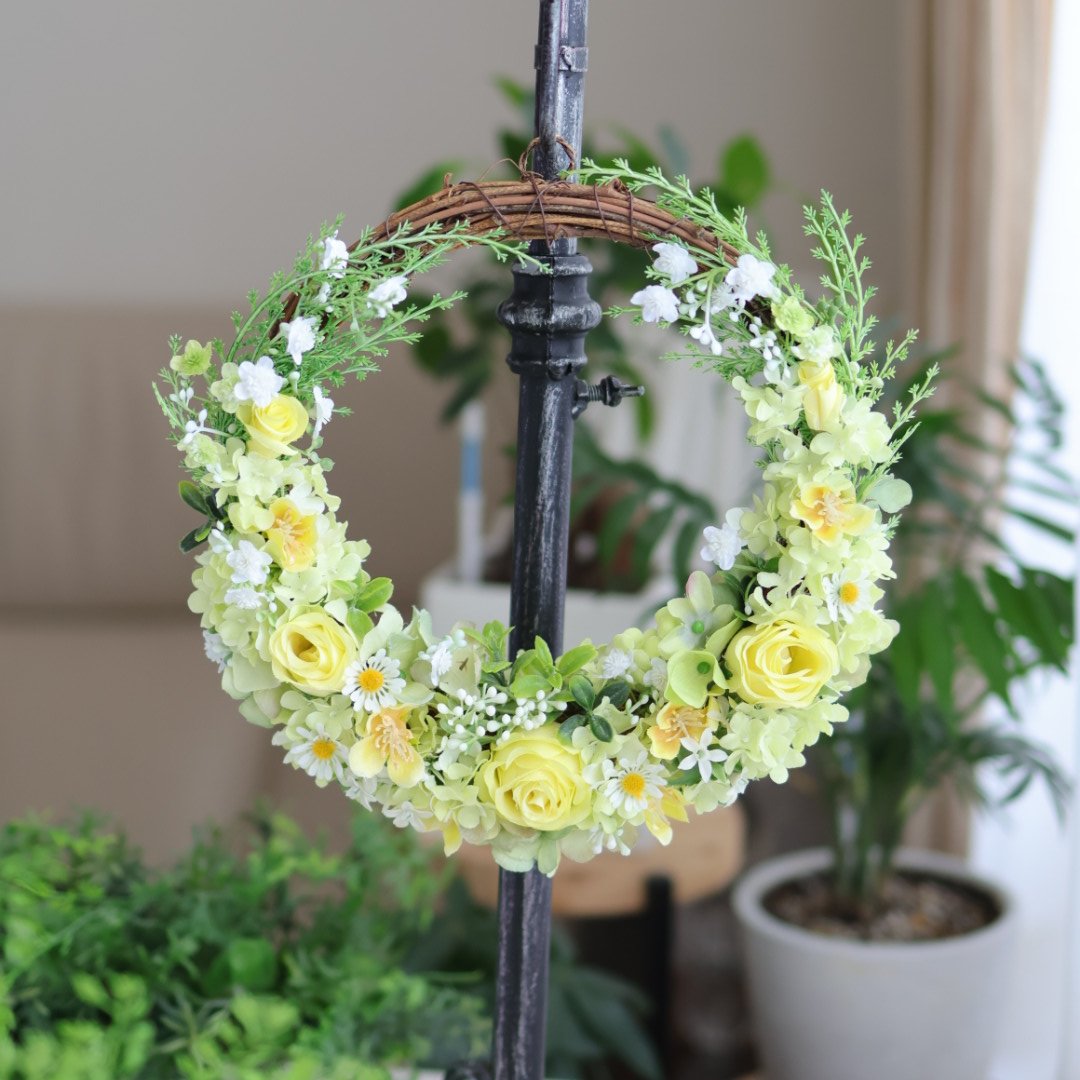 イエロー フラワーリース 造花 直径約30cm‼️あんぱん❣️3点セット イエロー フラワーリース 造花 直径約30cm‼️あんぱん様専用