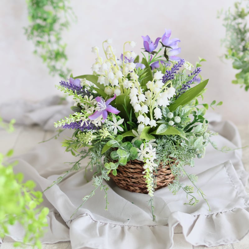 すずらんの花かご アーティフィシャルフラワー 直径20㎝高さ20 すずらんの花かご アーティフィシャルフラワー 直径20㎝高さ20