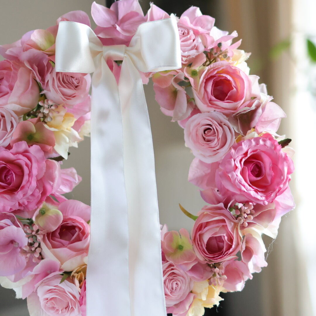 ピンクのリース アーティフィシャルフラワー 造花 直径30cm