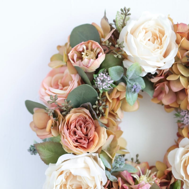 フレンチローズの秋色リース】 アーティフィシャルフラワー 直径25
