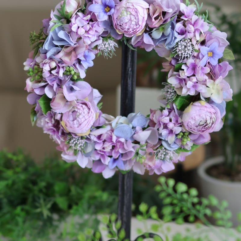 パープルリース アーティフィシャルフラワー 直径25㎝ パープル系