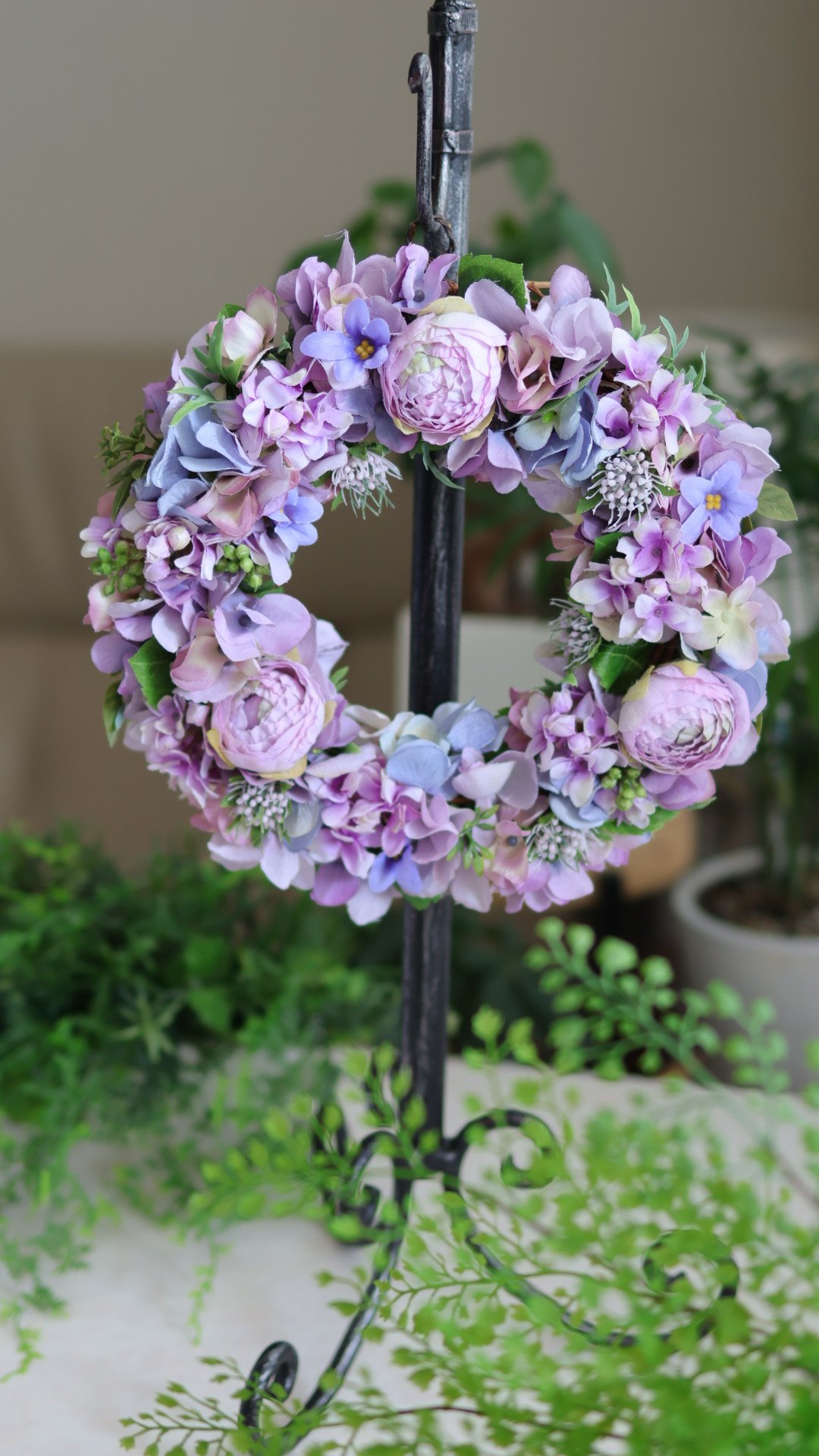 パープルリース アーティフィシャルフラワー 直径25㎝ パープル系