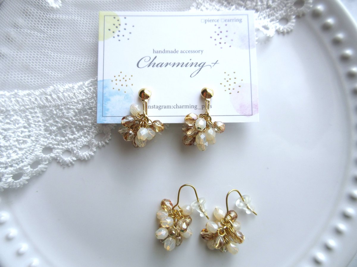 simple 小振り チェコビーズ gold 【クリスタルセルシアン＆ミルキー  