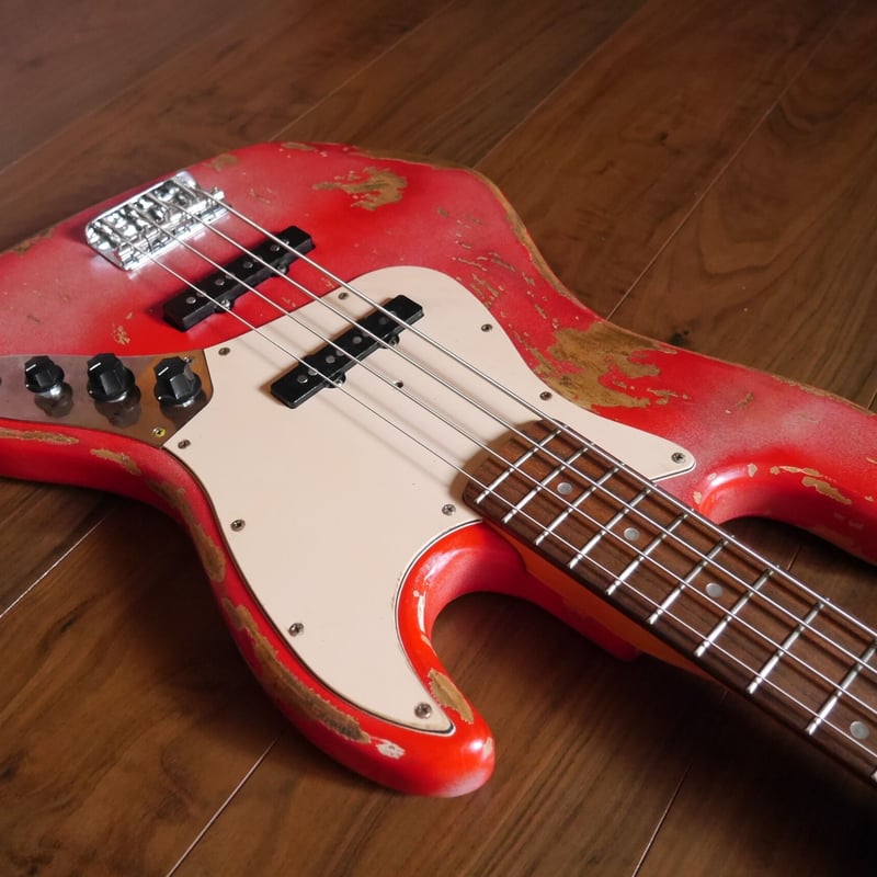 Miyako Jazz bass type RED POP finish hard relic